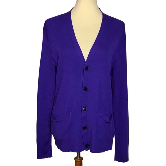 Ralph Lauren Black Label Indigo Blue Purple Merino Wool Ribbed Cardigan Sweater - Picture 1 of 11